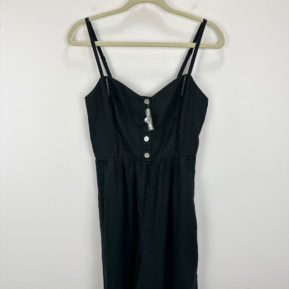 Madewell Sleeveless Wide Leg Jumpsuit 100% Linen Black Pockets Flowy US 12 NWT - Picture 9 of 15